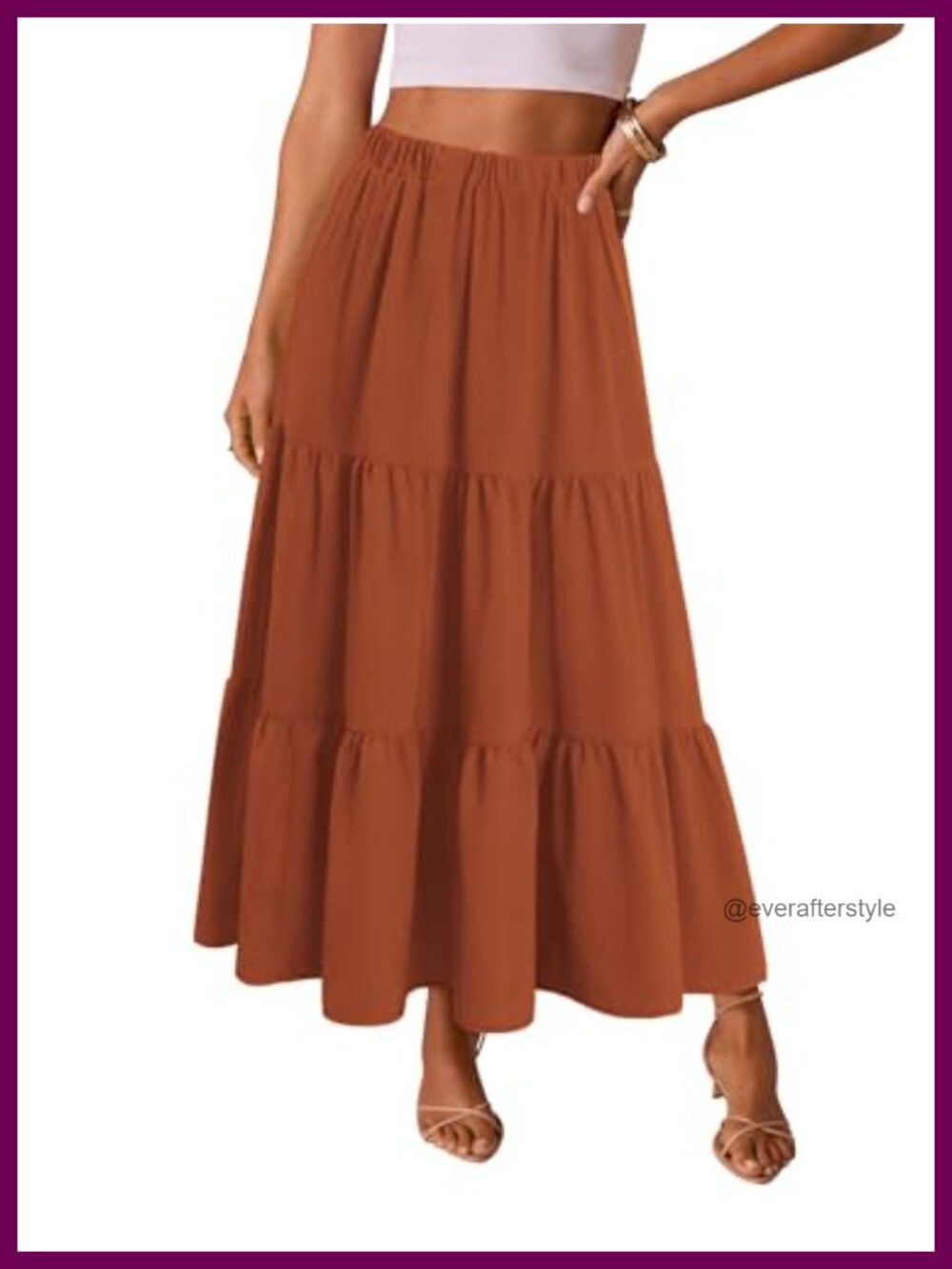 Women's Tiered Maxi Skirt 100% Polyester Flowy A-Line Elastic Waist Pockets